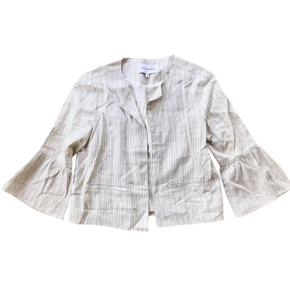 Cupcakes & Cropped Linen Bell Sleeve Pinstripe Blazer Jacket Cream Size Small